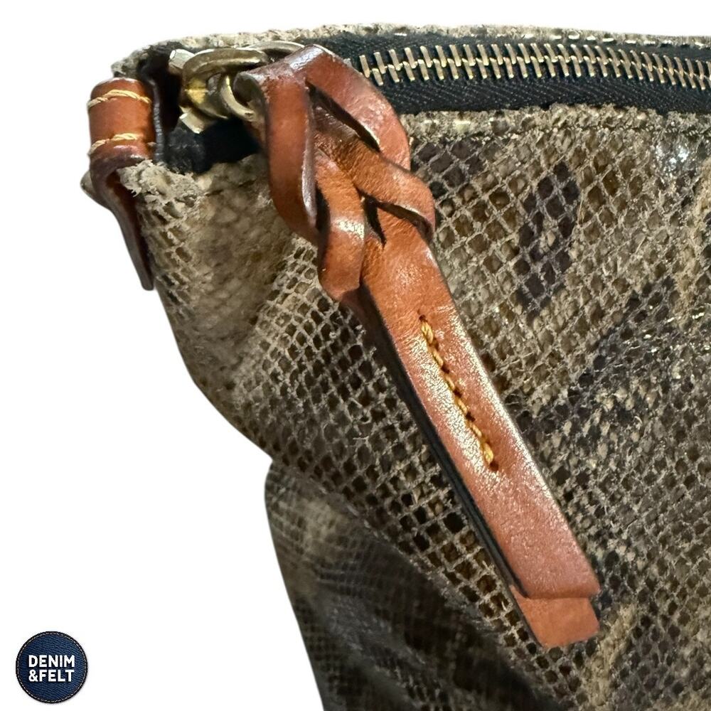 Dooney & Bourke Snakeskin Embossed Leather Tote Shoulder Bag Zip Top Brown Large - Picture 11 of 14